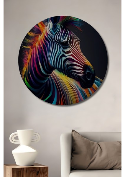 Renkli Zebra Dekoratif Ahşap Mdf Ev/işyeri Duvar Tablo Yuvarlak Ev/işyeri Duvar Tablo