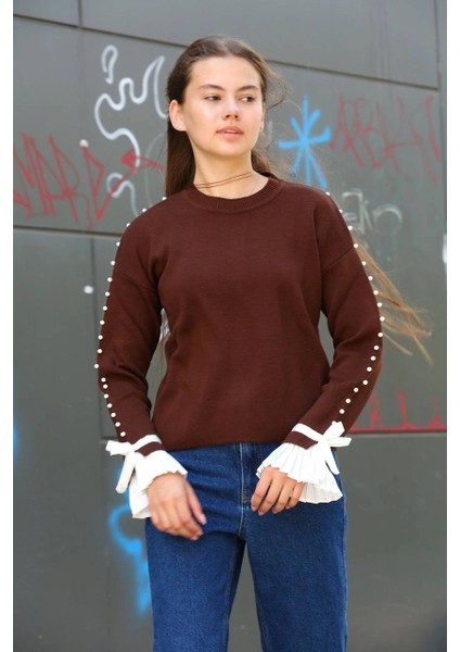 Boncuklu Bile Detaylı Kazak Kahve modelleri