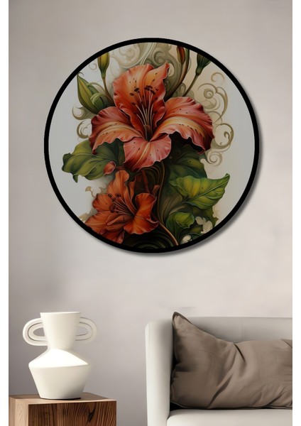 Çerçeve Görünümlü Çiçekli Dekoratif Ahşap Mdf Ev/işyeri Duvar Tablo Yuvarlak Ev/işyeri Duvar Tablo