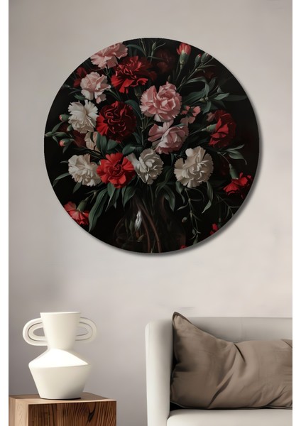 Karanfil Çiçekleri Dekoratif Ahşap Mdf Ev/işyeri Duvar Tablo Yuvarlak Ev/işyeri Duvar Tablo