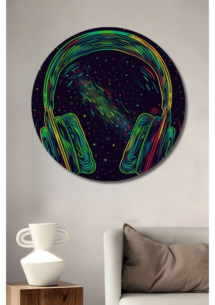 Renkli Kulaklıklar Ahşap Mdf Dekoratif Ev/işyeri Duvar Tablo Yuvarlak Ev/işyeri Duvar Tablo