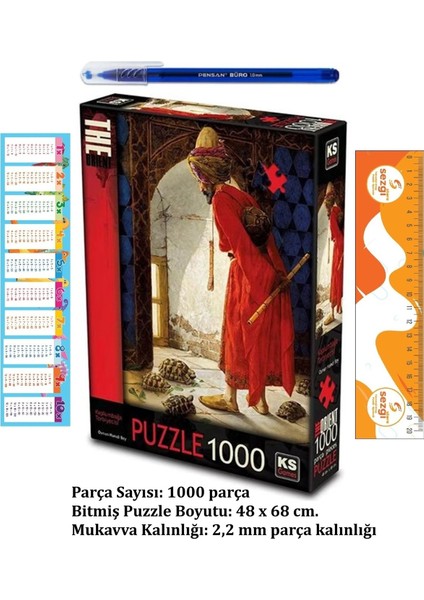 1000 Parça Puzzle Kaplumbağa Terbiyecisi ve Tükenmez Kalem+Sezgistore Ayraç Cetvel