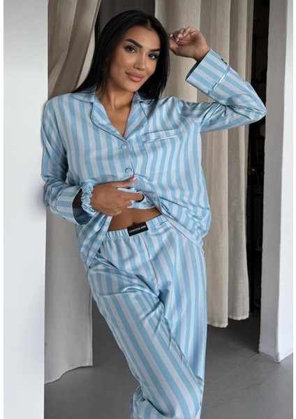 Saten Bebek Mavisi Pijama Takımı