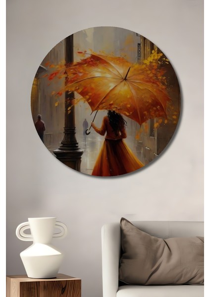 Sonbahar Yağmurunda Dekoratif Ahşap Mdf Ev/işyeri Duvar Tablo Yuvarlak Ev/işyeri Duvar Tablo