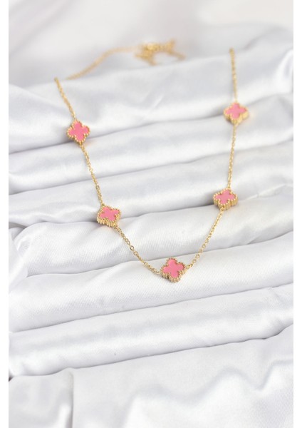 316L Çelik Zincir Gold Renk Pembe Baby Boy Yonca Kadın Kolye fiyatları