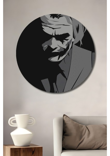 Joker Siyah Beyaz Dekoratif Ahşap Mdf Ev/işyeri Duvar Tablo Yuvarlak Ev/işyeri Duvar Tablo