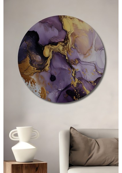 Mor Altın Soyut Sanat Ahşap Mdf Dekoratif Ev/işyeri Duvar Tablo Yuvarlak Ev/işyeri Duvar Tablo