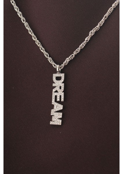 Gümüş Renk Zirkon Taşlı Rüya Yazılı Kolye