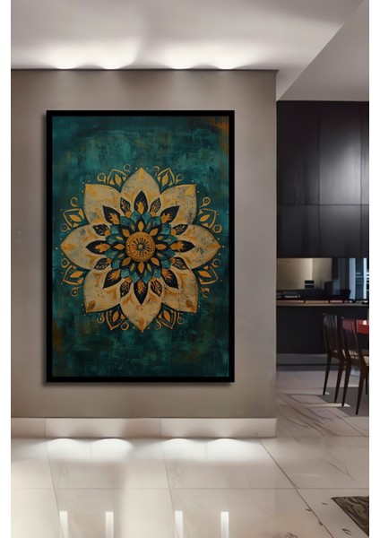 Çerçeve Görünümlü Mandala Desenli Dekoratif Ahşap Mdf Ev Duvar Tablo Dikdörtgen Ev Duvar Tablo