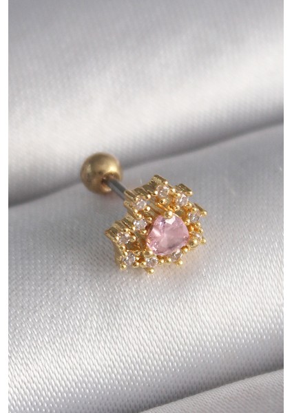 316L Çelik Gold Renk Zirkon Taşlı Kalp Tragus Piercing