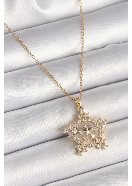 316L Çelik Gold Renk Zincir Zirkon Taşlı Kar Tanesi Model Kadın Kolye