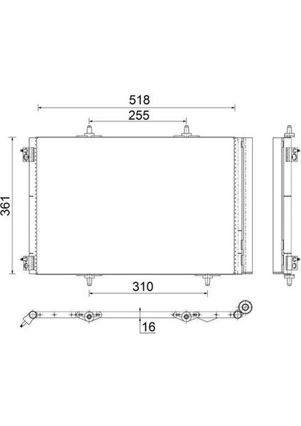 Mtxdpn Klima Kondenseri 207 06 C3 09 Ds3 10 1.6hdi-1.6 16V Al/al 538X368X16