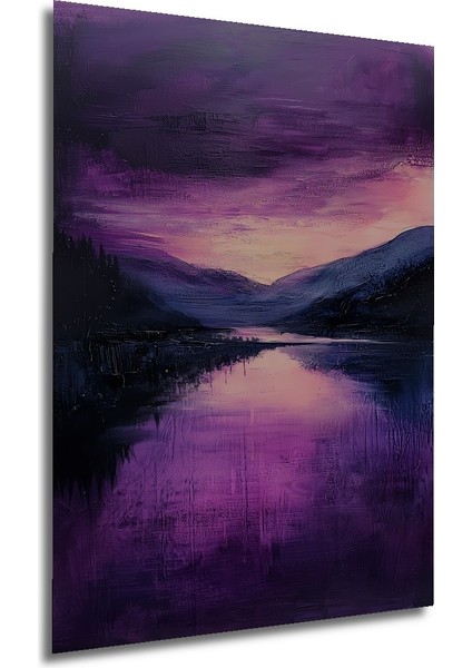 Mor Günbatımı Dağ Manzarası Dekoratif Ahşap Mdf Tablo Dikdörtgen Tablo modelleri