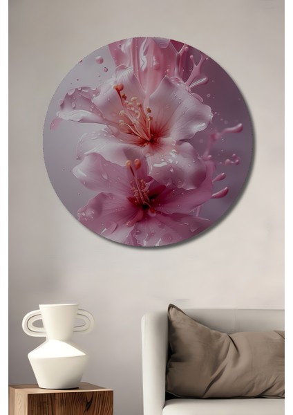 Pembe Zerafet Çiçek Temalı Ahşap Mdf Dekoratif Ev/işyeri Duvar Tablo Yuvarlak Ev/işyeri Duvar Tablo