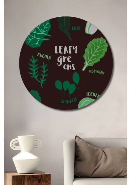 Yeşil Yapraklı Sebzeler Ahşap Mdf Dekoratif Ev/işyeri Duvar Tablo Yuvarlak Ev/işyeri Duvar Tablo