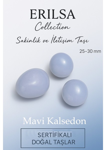 Sertifikalı Mavi Kalsedon Taşı Kütle 25–30 mm Sakinlik Iletişim ve Duygusal Denge Taşı