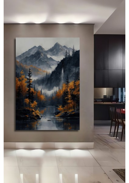 Dağ Manzaralı Sonbahar Ahşap Mdf Dekoratif Ev/işyeri Duvar Tablo Dikdörtgen Ev/işyeri Duvar Tablo