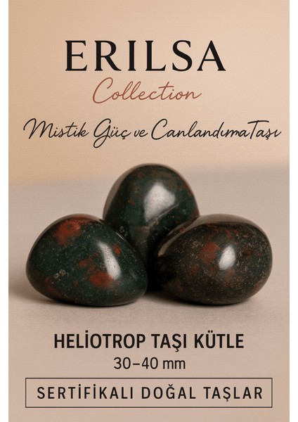 Sertifikalı Heliotrop Kan Taşı Kütle 30–40 mm Iri Boy Mistik Güç ve Canlandırma Enerjisi Taşı