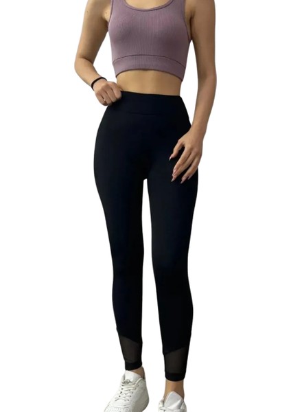 Bileği Tül Detaylı Scuba Tayt - Si̇yah modelleri