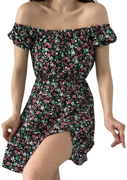 Madonna Yaka Çiçek Desenli Elbise