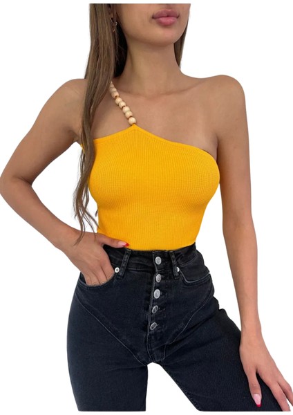 Ahşap Boncuk Detaylı Bluz-Turuncu fiyatları