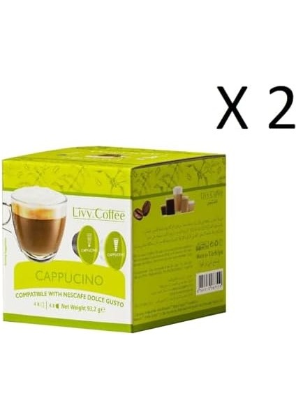 Livy Coffee Cappucino, Dolce Gusto ile Uyumlu, 16 Kapsül (8 Kapsül x 2 Paket)