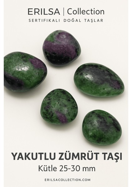 Sertifikalı Ruby Zoisite Yakutlu Zümrüt Taşı Kütle 25–30 mm Sevgi Denge Canlılık Enerjisi Taşı