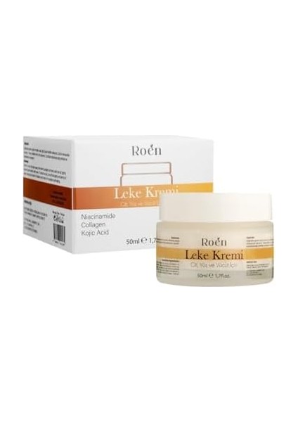 Roen Leke Kremi, Cilt Beyazlatıcı ve Leke Giderici, Niacinamide ve Kojik Asit Içerikli, 50 ml