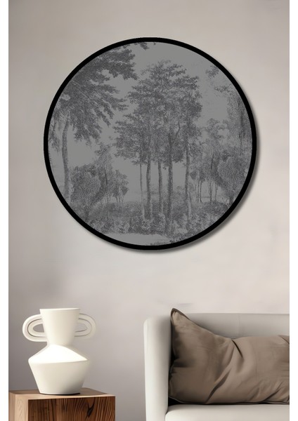 Dekoratif Ahşap Yuvarlak Çerçeve Görünümlü Tablo Orman Yolu