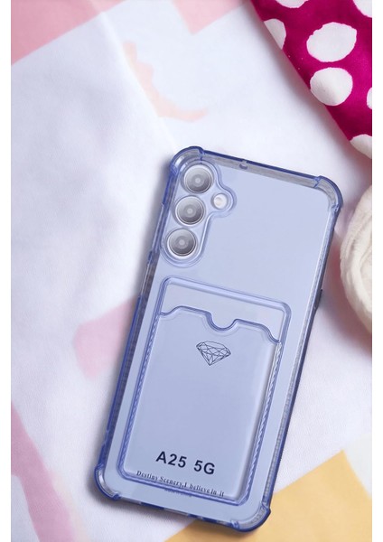 Galaxy A25 Kılıf Kartlıklı Köşe Koruma Tasarımlı Renkli Şeffaf K-Kart Kılıf (Lila)