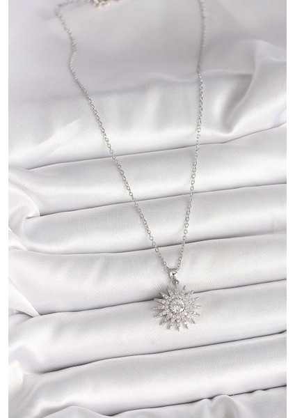 316L Çelik Gümüş Renk Zincir Zirkon Taşlı Güneş Model Kadın Kolye fiyatları