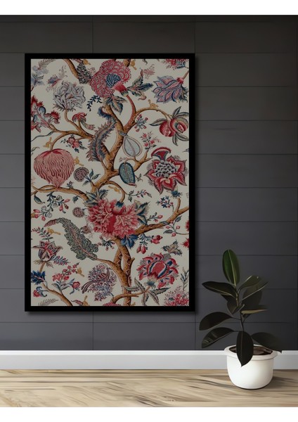 Dekoratif Ahşap Dikdörtgen Tablo Çiçekli Ağaçlar Çerçeve Görünümlü