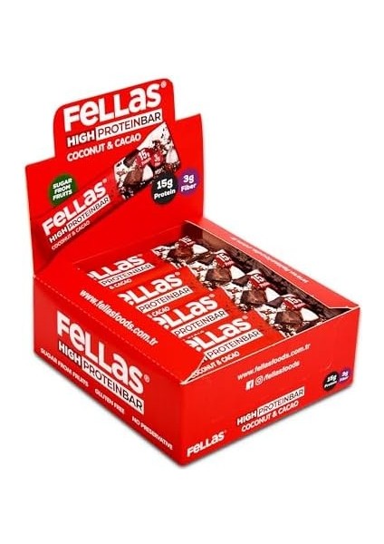 Fellas Yüksek Protein Bar, Hindistan Cevizli ve Kakaolu, 45GR x 12 Adet modelleri