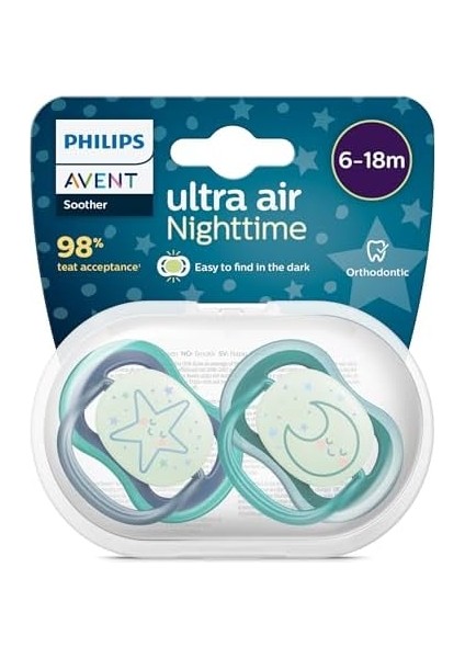 Philips Avent Ultra Air Gece Emziği 6-18 Ay, 2'li Paket, Erkek fiyatları