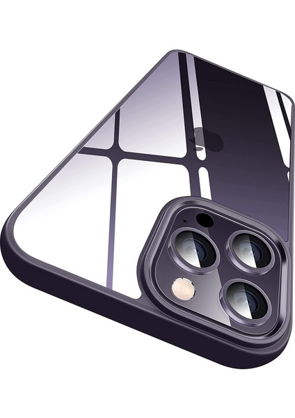 Iphone 14 Pro ile Uyumlu Hybrid Serisi Arkası Cyrstal Clear Şeffaf Kenarları Premium Silikon Asla Sararmayan Kılıf (Derin Mor)