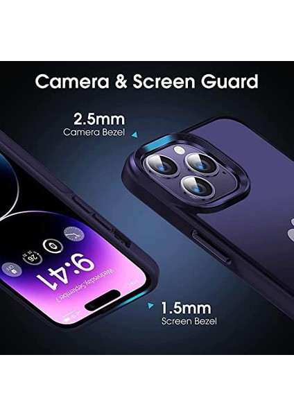 Iphone 14 Pro ile Uyumlu Hybrid Serisi Arkası Cyrstal Clear Şeffaf Kenarları Premium Silikon Asla Sararmayan Kılıf (Derin Mor) fiyatları