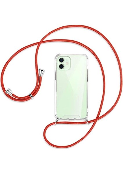 Iphone 12 Uyumlu Kılıf Boyun Omuz Askılı Ipli Anti Şok Köşe Korumalı Şeffaf Silikon Kmp
