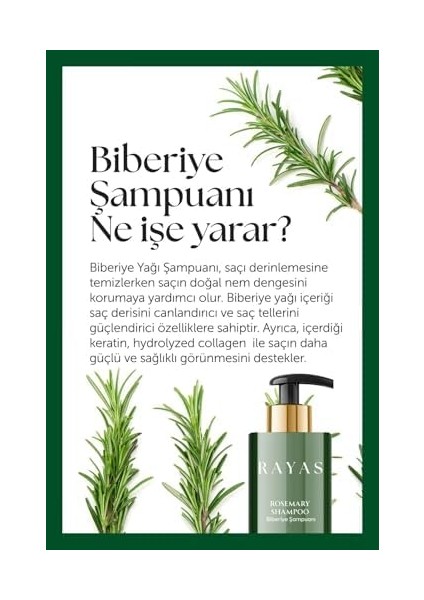 Rayas Biberiye Şampuanı Dökülme Karşıtı ve Hızlı Uzamaya Yardımcı Keratin ve Kolajen Özlü 250 ml modelleri
