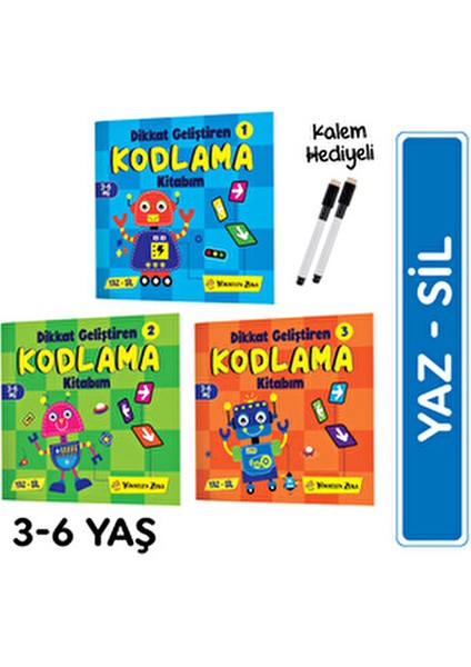 3-6 Yaş Kodlama Kitabım Yaz-Sil Seti - Sabri Yaradılmış Eğitici Kitaplar