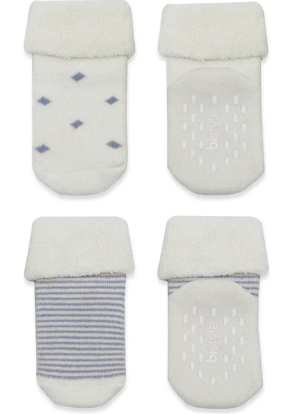 Bistyle 2'li Havlu Soket Kaymaz Çorap 10504 Indigo Ekru modelleri