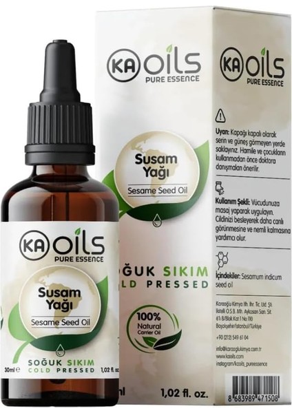Kaoils Susam Yağı 30 ml | Soğuk SIKIM%100 Saf & Doğal | Sesame Oil | Cilt ve Saç Bakımı Için Doğal Nemlendirici | Masaj, Aromaterapi ve Taşıyıcı Yağ Olarak Kullanıma Uygun fiyatları