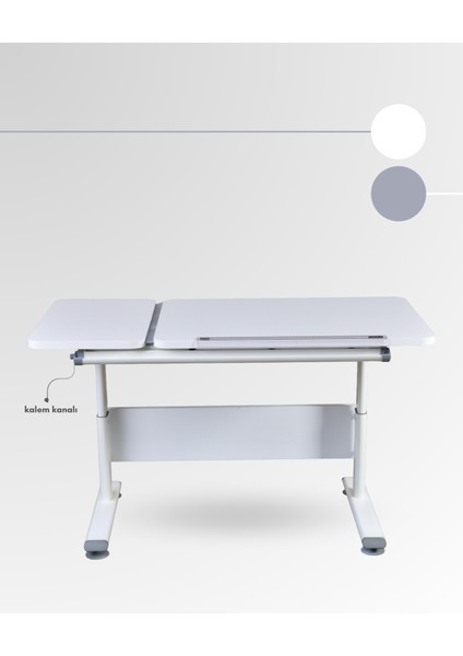 Vega Simple Kompakt Çalışma Masası, Yükseklik Ayarlı ve Montessori Uyumlu - 130x70 Cm, Beyaz/Gri indirimleri