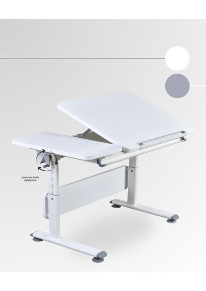Vega Simple Kompakt Çalışma Masası, Yükseklik Ayarlı ve Montessori Uyumlu - 130x70 Cm, Beyaz/Gri