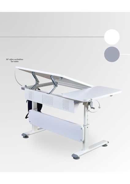 Vega Simple Kompakt Çalışma Masası, Yükseklik Ayarlı ve Montessori Uyumlu - 130x70 Cm, Beyaz/Gri