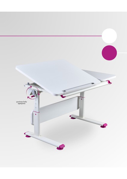 Vega Simple Kız Çocuk Odası Çalışma Masası, Ergonomik Ayarlanabilir Çalışma Masası - 130x70 Cm, Beyaz/Fuşya fırsatları