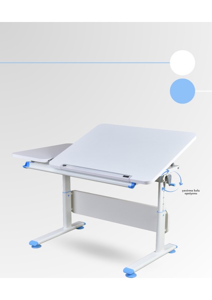 Vega Simple Erkek Çocuk Çalışma Masası Yükseklik Ayarlı Eğimli Çocuk Masası - 130x70 Cm, Beyaz/Mavi fırsatları