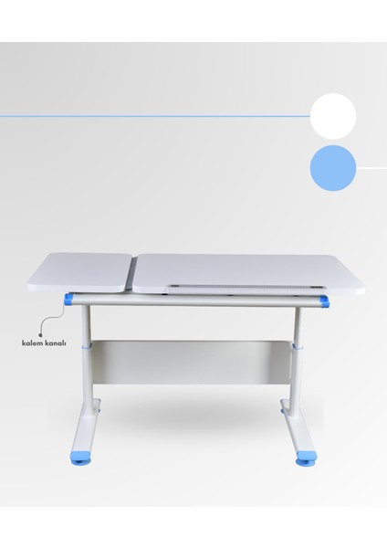 Vega Simple Erkek Çocuk Çalışma Masası Yükseklik Ayarlı Eğimli Çocuk Masası - 130x70 Cm, Beyaz/Mavi indirimleri