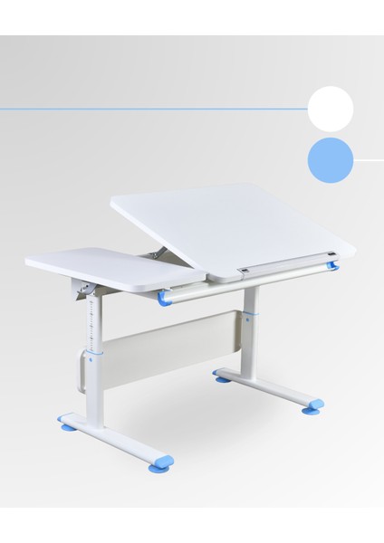 Vega Simple Erkek Çocuk Çalışma Masası Yükseklik Ayarlı Eğimli Çocuk Masası - 130x70 Cm, Beyaz/Mavi