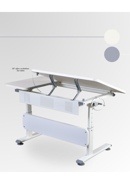 Vega Simple Ergonomik Çocuk Çalışma Masası Yükseklik ve Eğim Ayarlı Ofis Masası - 130x70 Cm, Ekru/Gri fırsatları