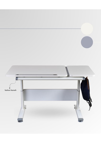 Vega Simple Ergonomik Çocuk Çalışma Masası Yükseklik ve Eğim Ayarlı Ofis Masası - 130x70 Cm, Ekru/Gri indirimleri